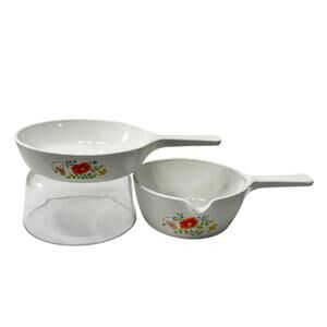 VTG Corning Ware “Wildflower” 6.5” Skillet Pan & 2.5c Sauce Pan w/Spout No Lids